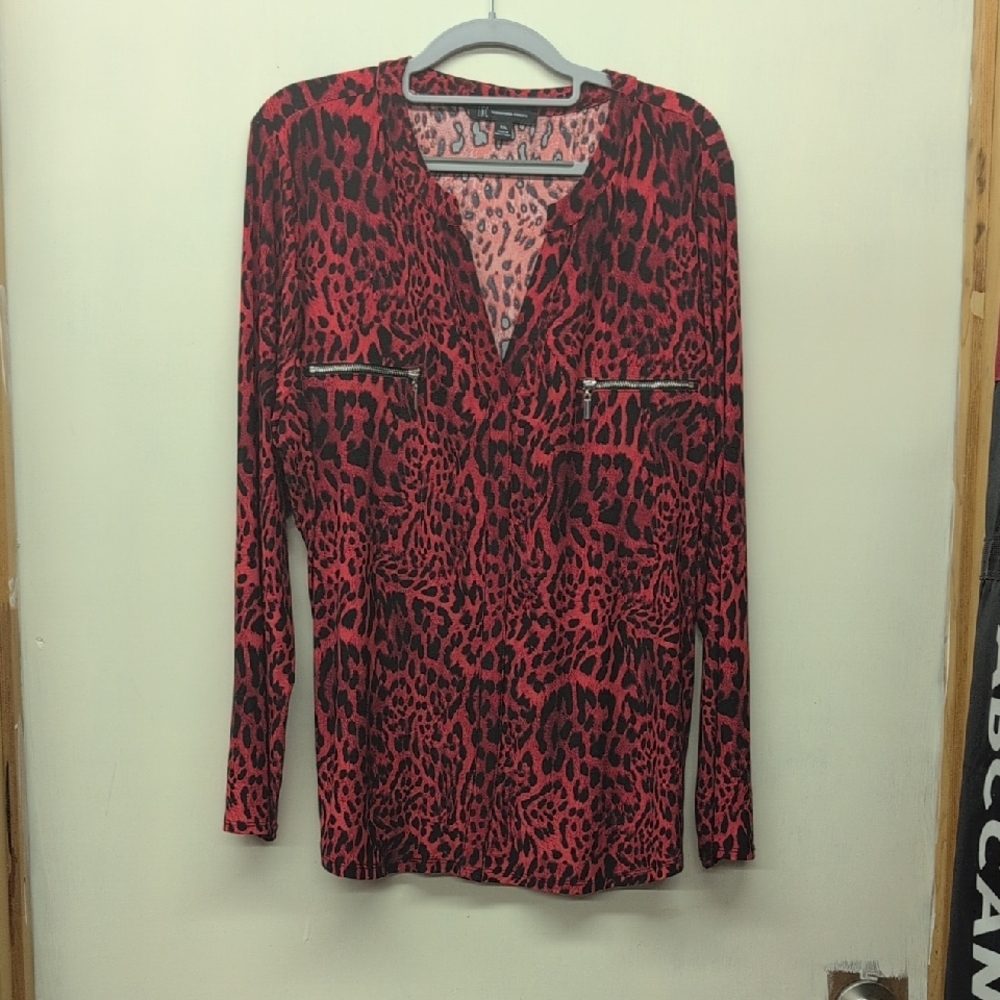 INC International Concepts Red and Black Animal Print Top